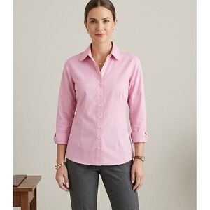 Talbots 8 Womens Button Up Shirt Pink Wrinkle Resistant 100% Cotton Preppy‎